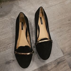 Forever 21 Black Loafers with Gold Bar Accent
